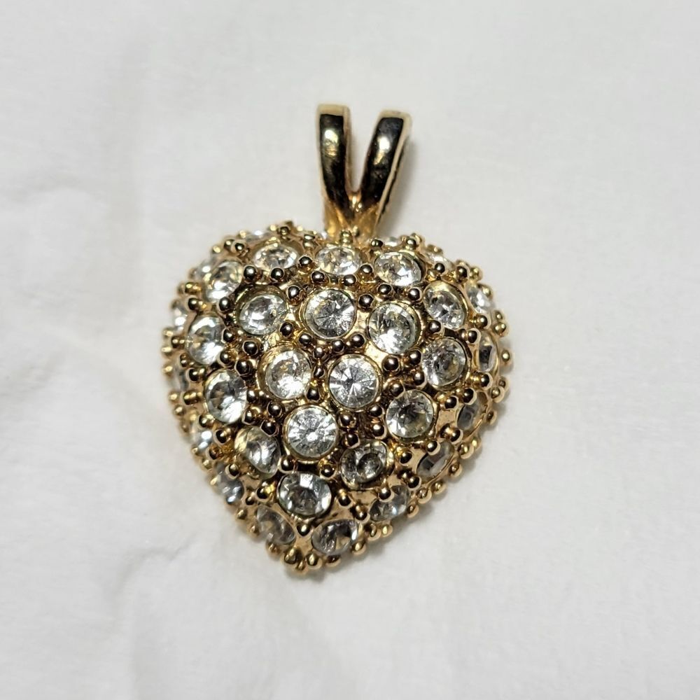 Roman Brand Gold Tone Clear Crystal Rhinestone Heart Pendant